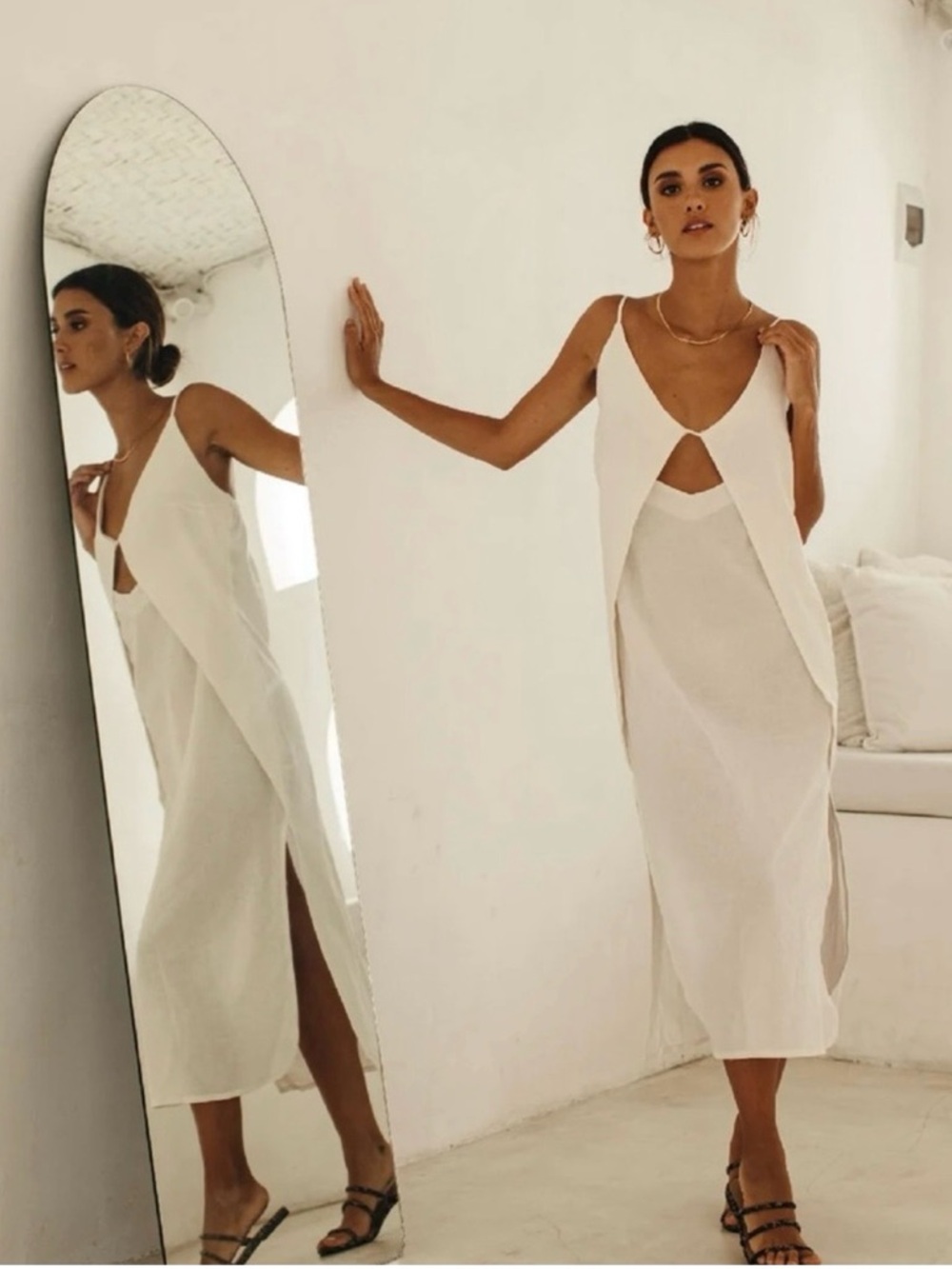 Zara Ivory Cutout Slip Midi Dress
